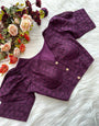 Plum Purple Cotton Chikankari Work & Puff Sleeve Blouse