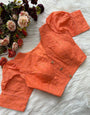 Coral Orange Cotton Chikankari Work & Puff Sleeve Blouse