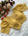 Yellow Cream Cotton Chikankari Work & Puff Sleeve Blouse
