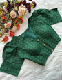 Green Cotton Chikankari Work & Puff Sleeve Blouse