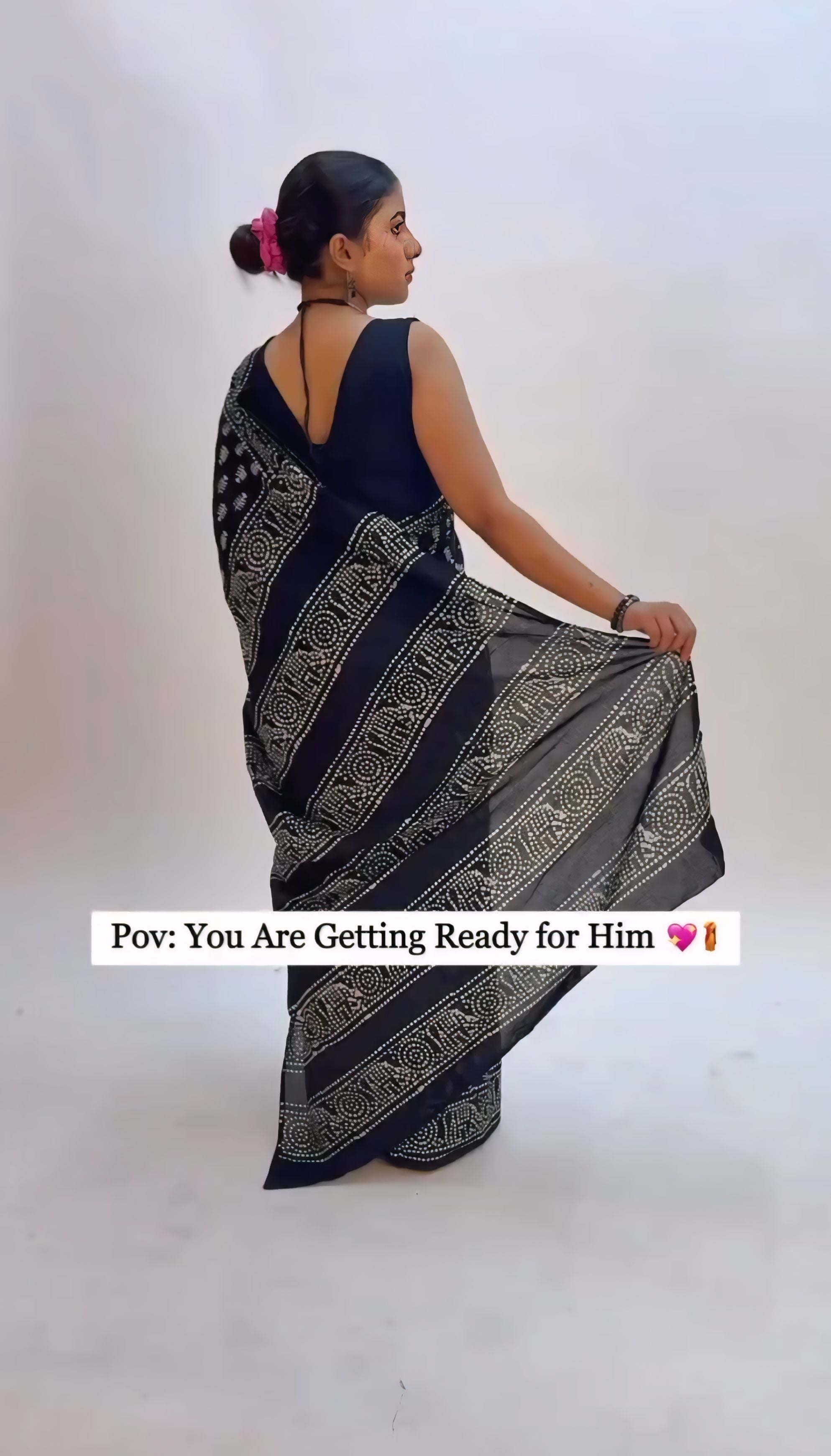 Black Colour Mul Cotton Ready To Wear Saree With Pocket