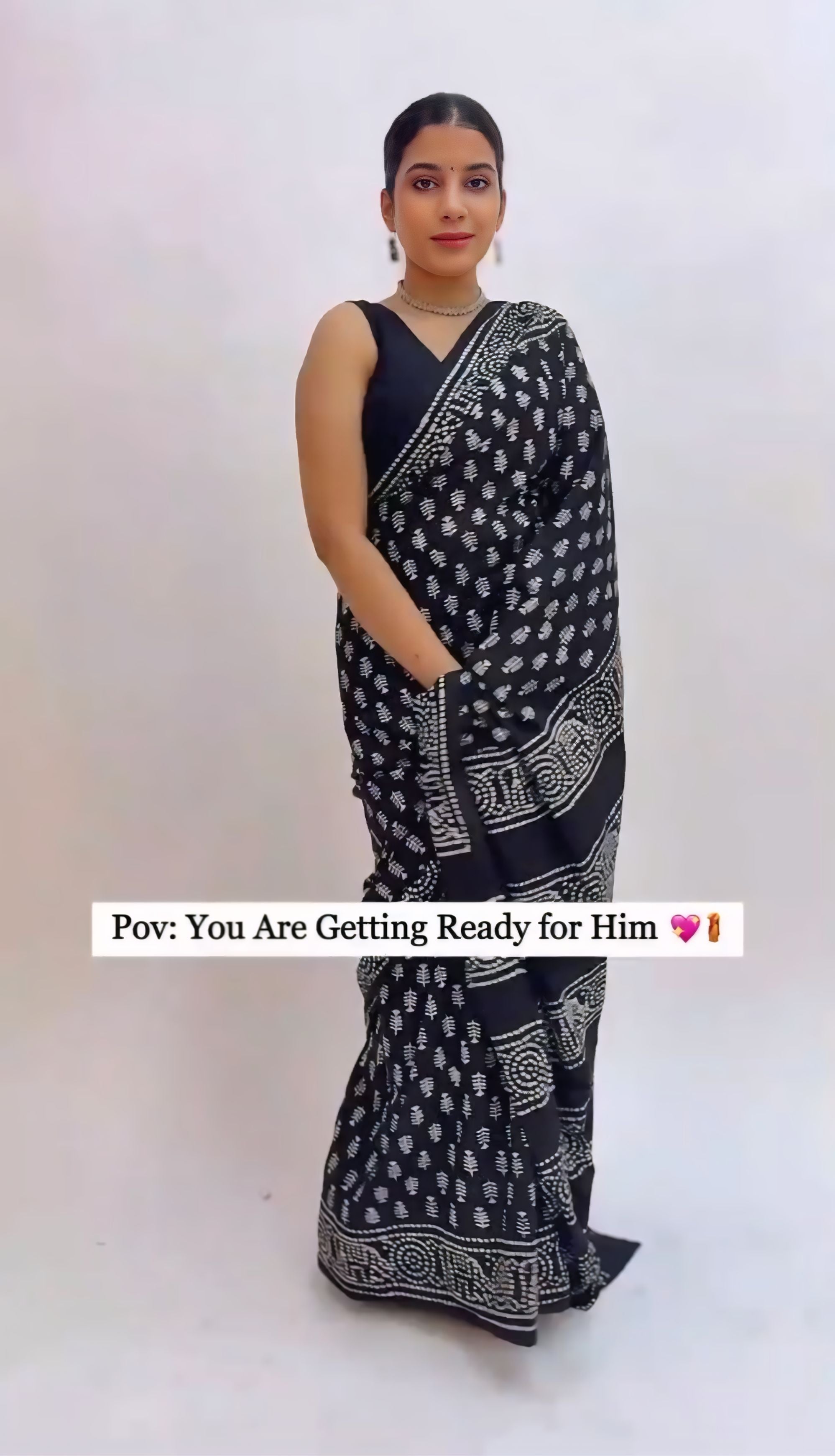 Black Colour Mul Cotton Ready To Wear Saree With Pocket