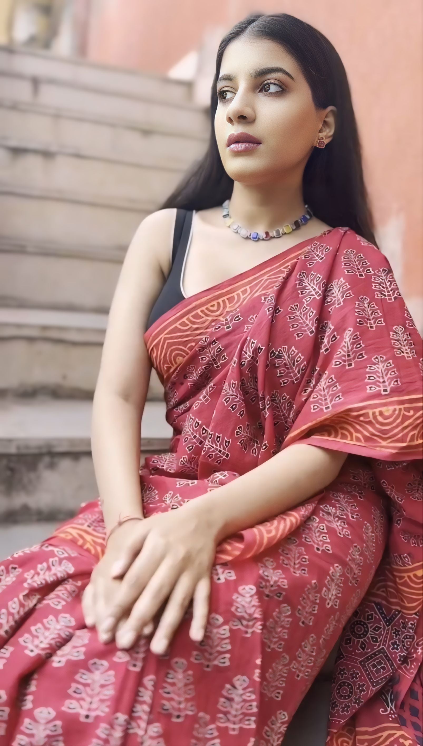 Orange Colour Mul Cotton Ready To Wear Saree With Pocket
