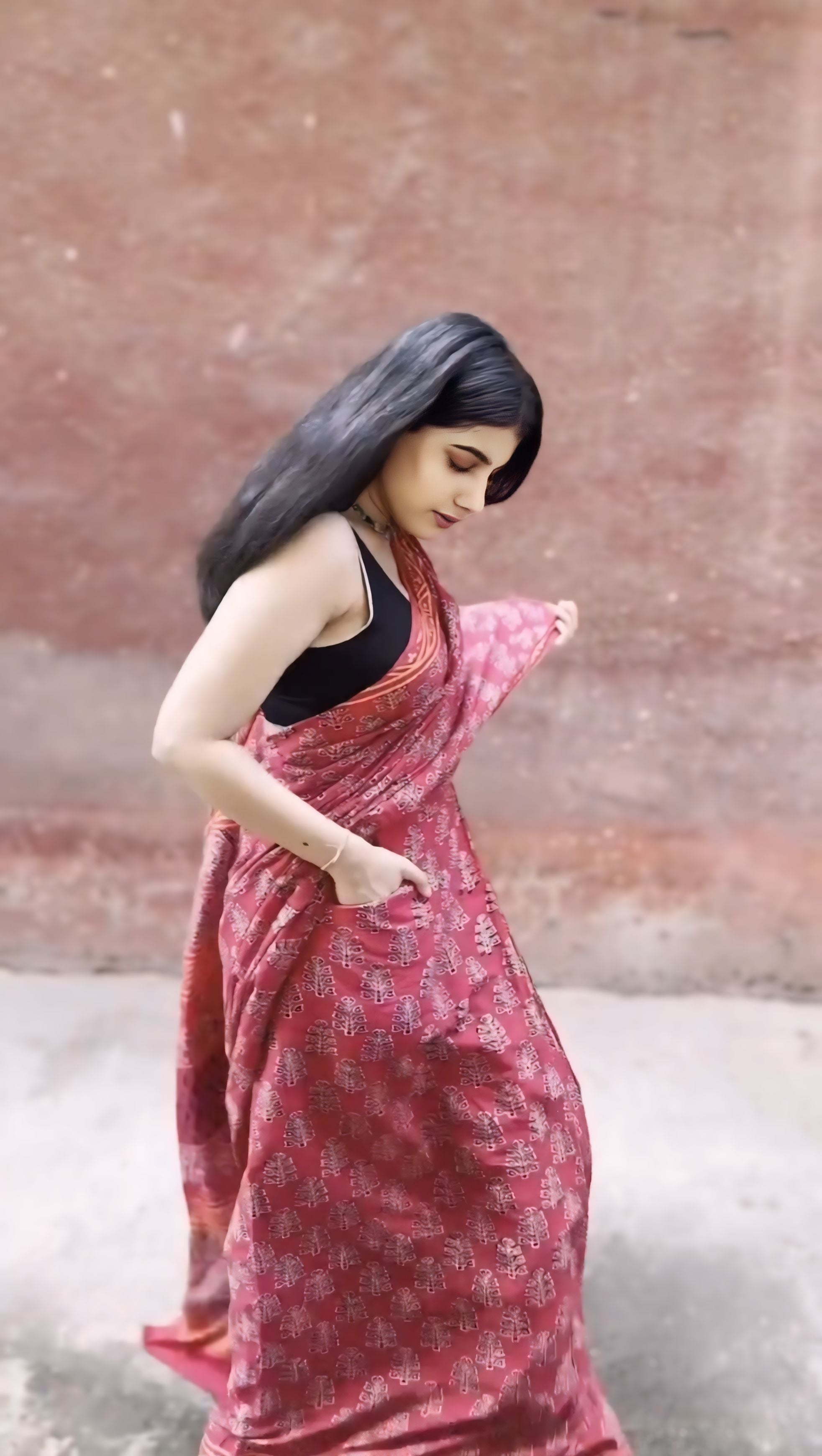 Orange Colour Mul Cotton Ready To Wear Saree With Pocket