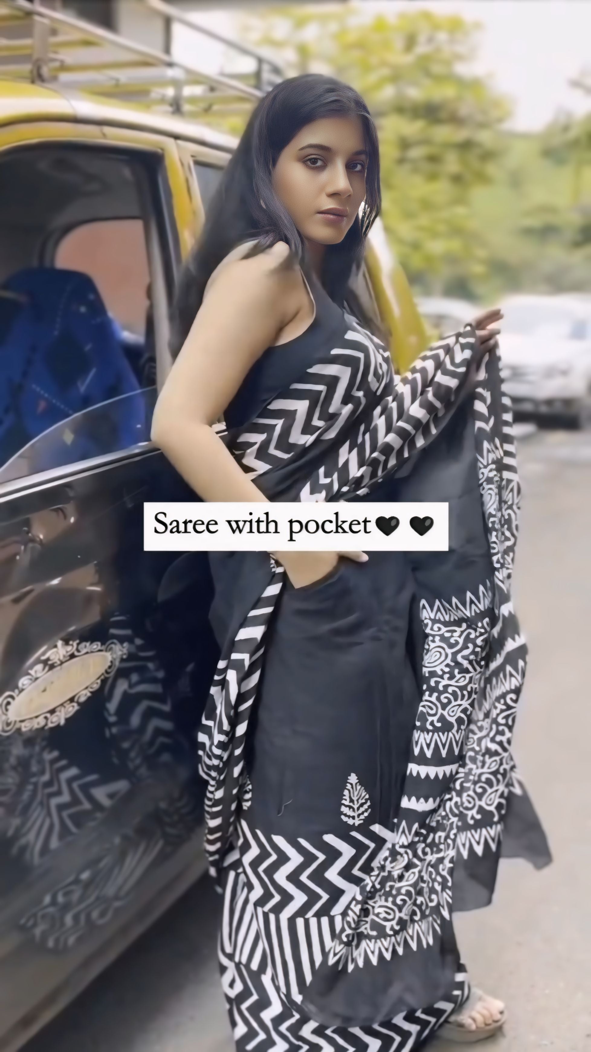Black Colour Mul Cotton Ready To Wear Saree With Pocket