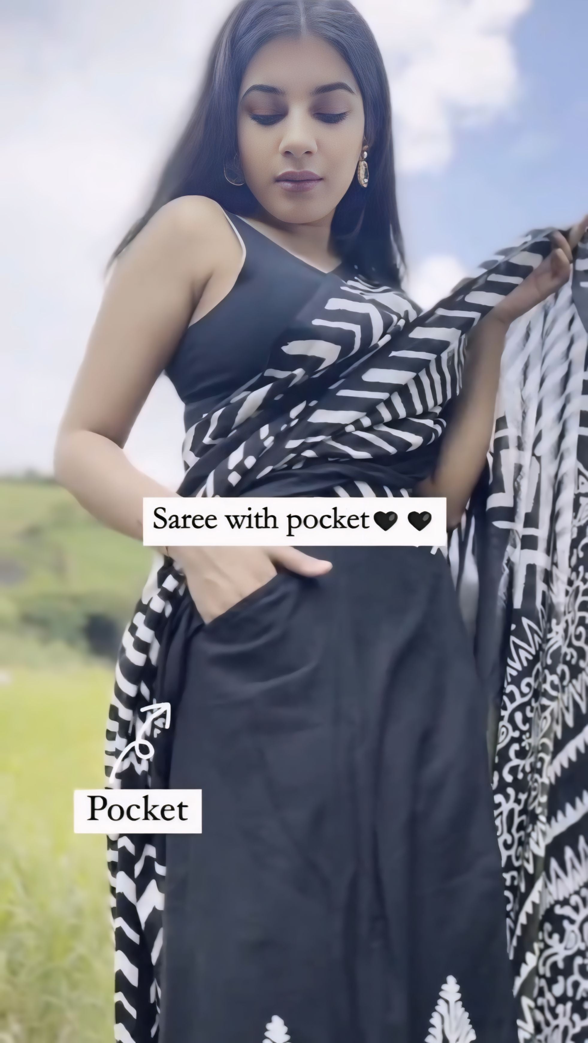 Black Colour Mul Cotton Ready To Wear Saree With Pocket