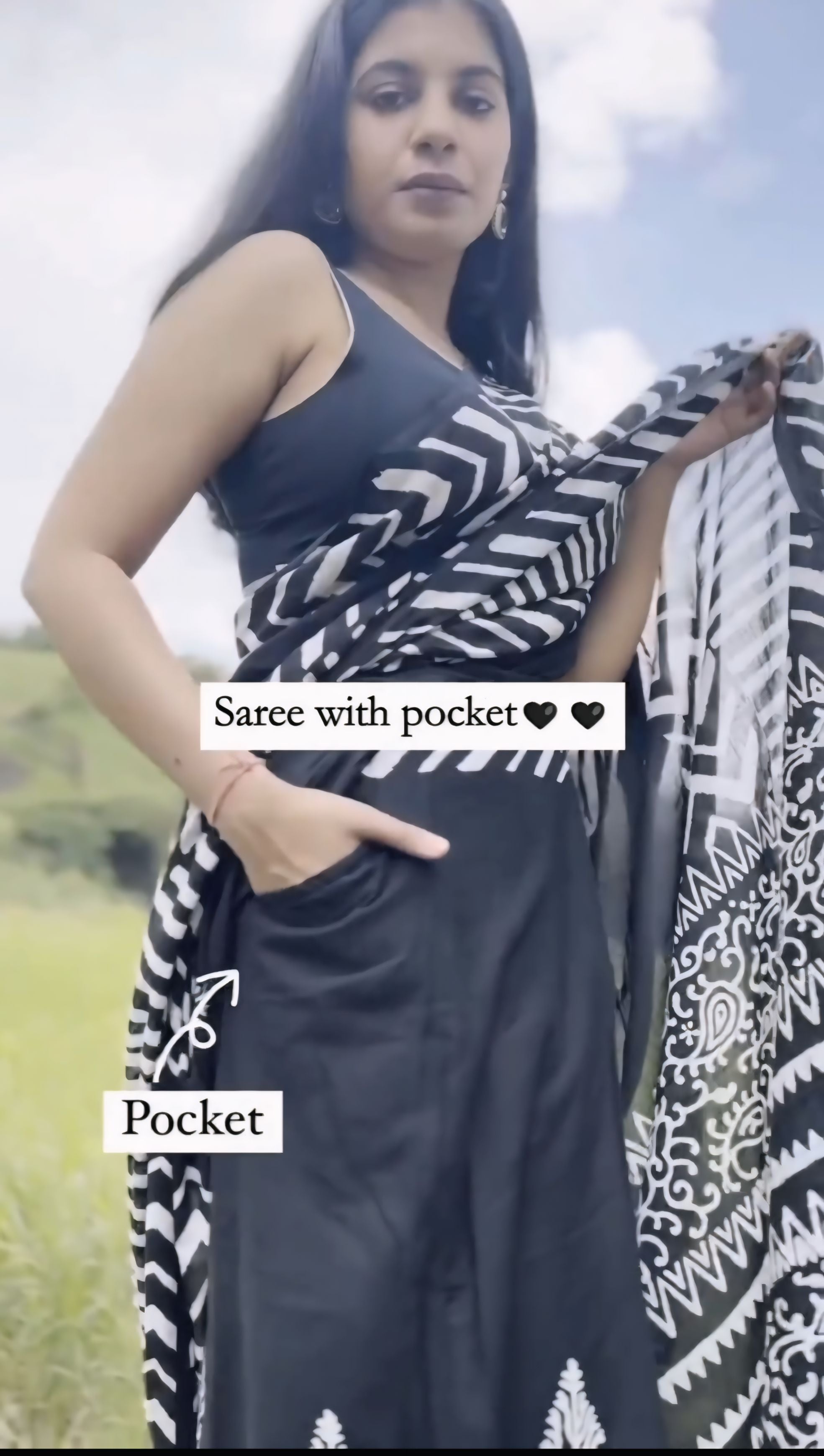 Black Colour Mul Cotton Ready To Wear Saree With Pocket