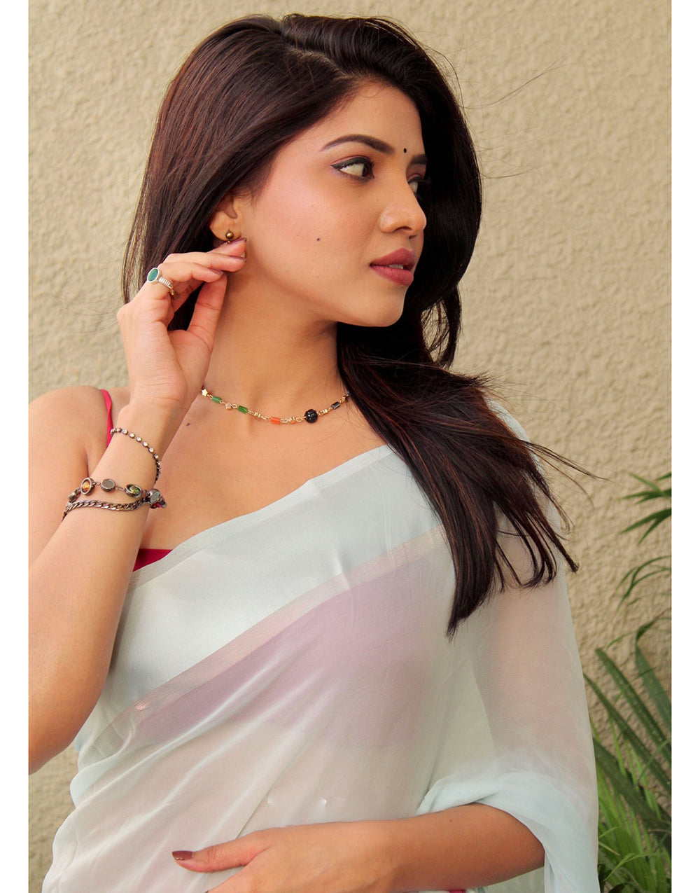 Sky Blue Georgette Saree With Printed