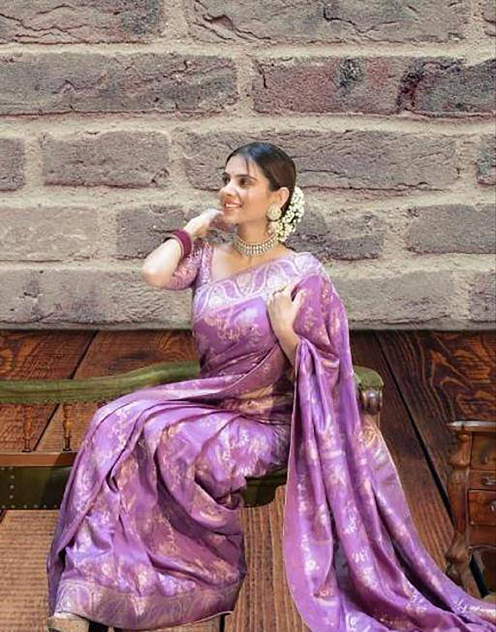Violet Banarasi Silk Saree With Zari Weaving Work