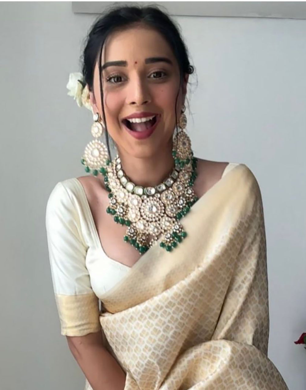 Cream Soft Silk Ready To Wear Saree