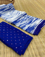 Blue & White Georgette Saree With Printed Work