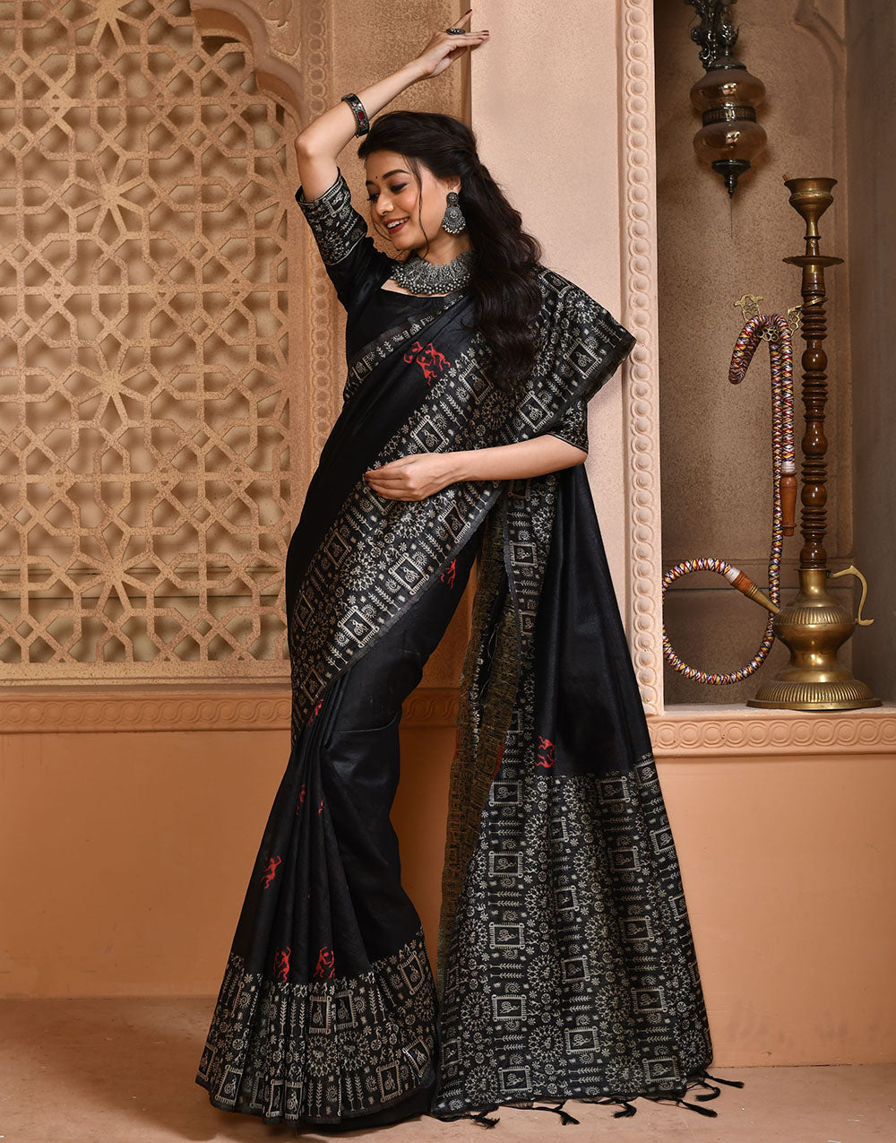 Black Silk Saree With Weaving Work