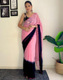 Light Pink & Black Georgette Saree With Printed & Cut Work Border