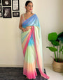 Multi Georgette Saree With Printed & Cut Work Border