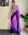 Purple Georgette Saree With Printed & Cut Work Border