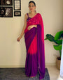 Pink & Purple Georgette Saree With Printed & Cut Work Border