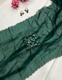 Dark Green Organza Saree With Aari Border & Sequence Work Blouse
