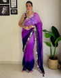 Purple & Navy Blue Georgette Saree With Sequence & Embroidery Work