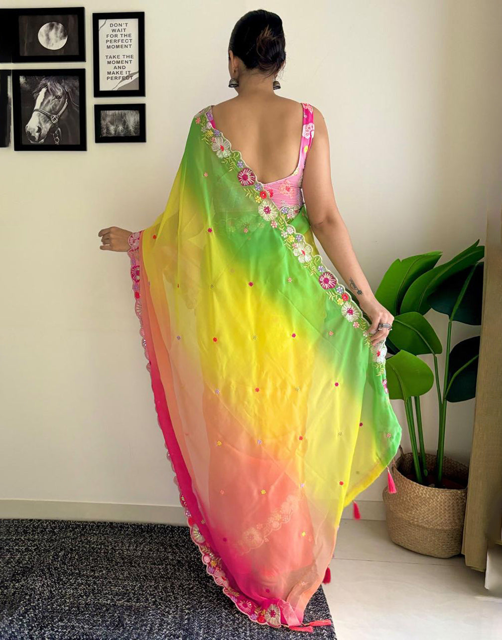 Multi Georgette Saree With Sequence & Embroidery Work