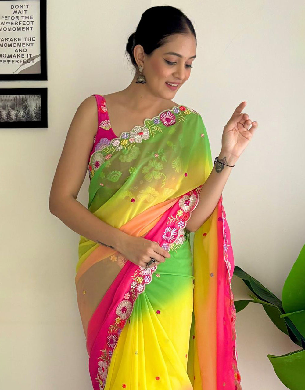 Multi Georgette Saree With Sequence & Embroidery Work