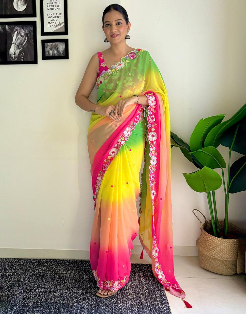 Multi Georgette Saree With Sequence & Embroidery Work
