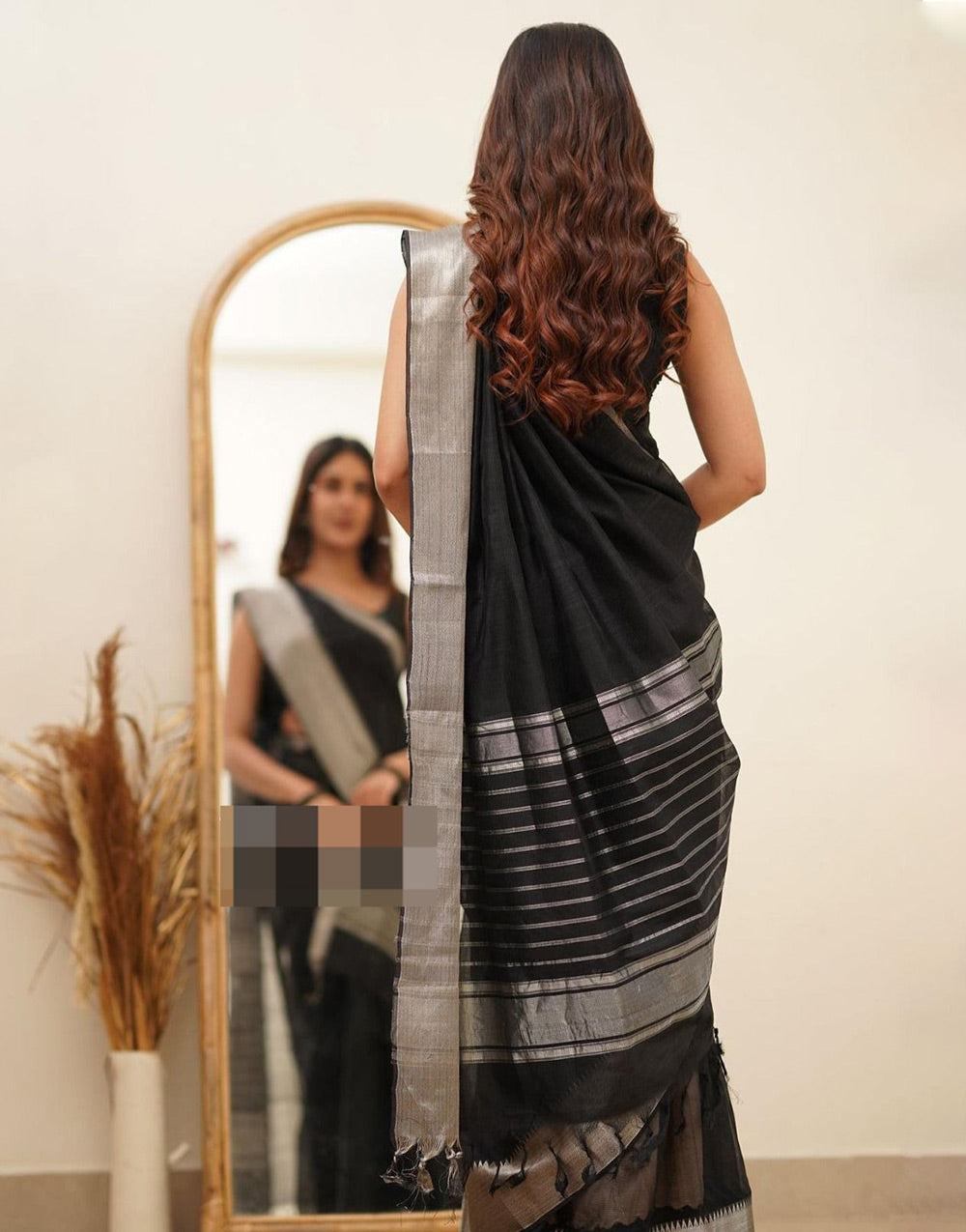 Black & Gary Cotton Saree With Weaving Work