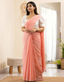 Lining Design Linen Saree In Peach
