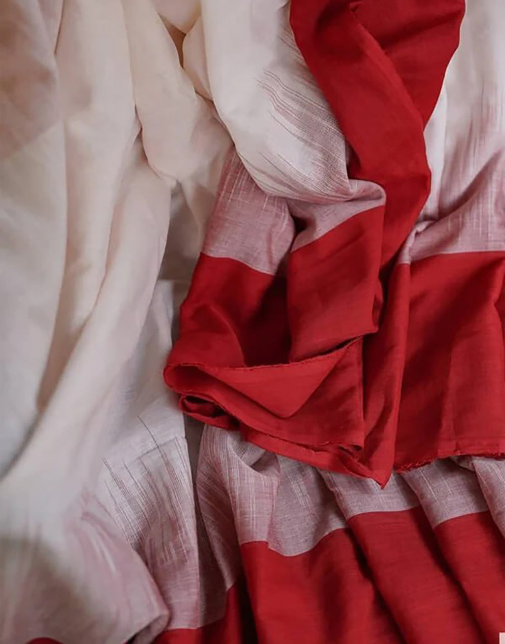 White & Red Cotton Saree With Weaving Work