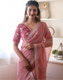 Pink Organza Saree With Zari & Sequence Work