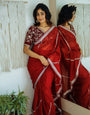 Red Organza Saree With Zari & Sequence Work