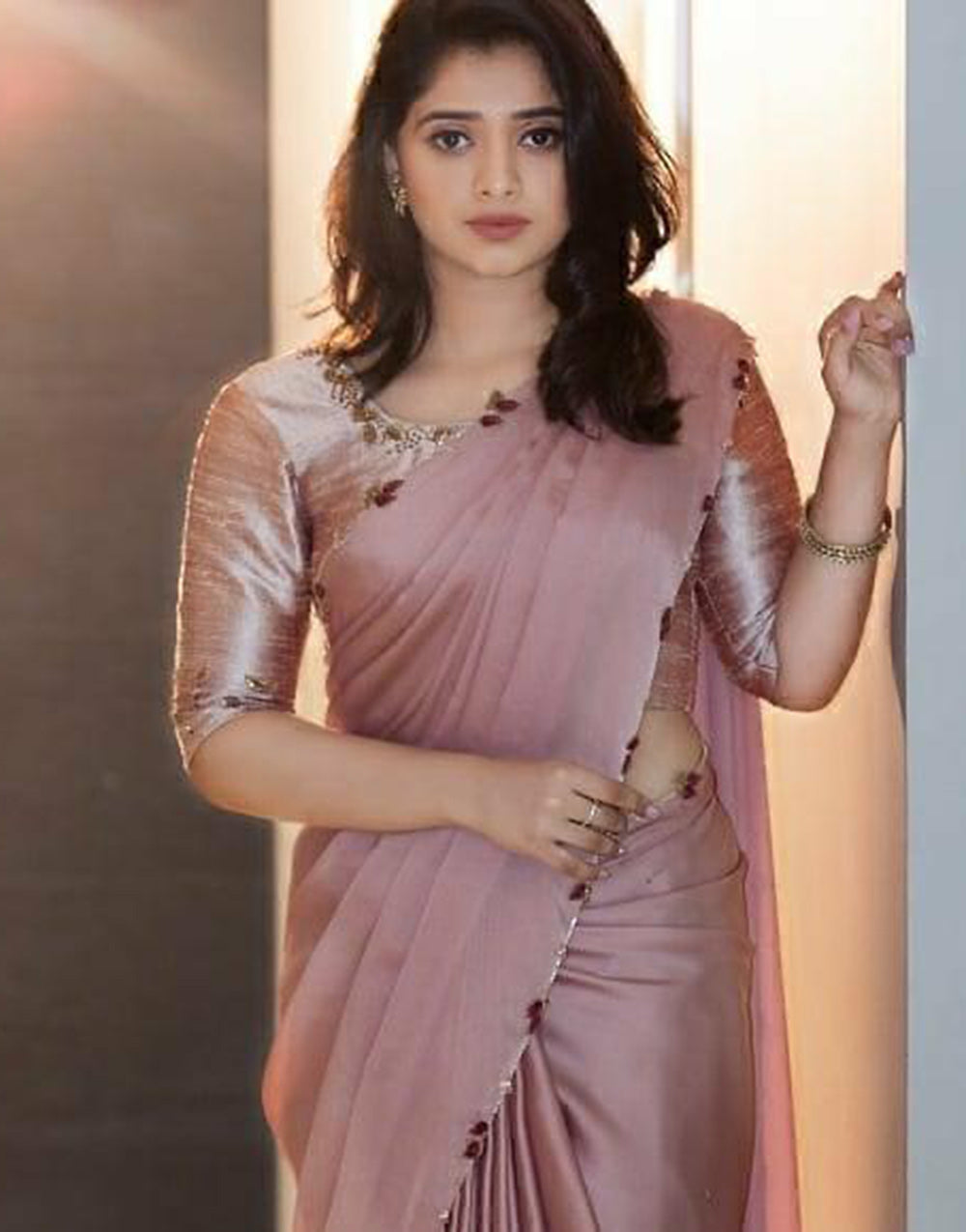 Peach Heavy Rangoli Silk Saree With Hand Work & Cut Work