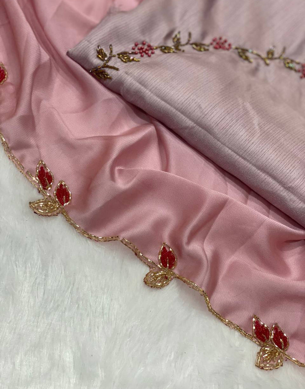 Peach Heavy Rangoli Silk Saree With Hand Work & Cut Work