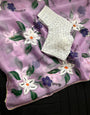 Electric Lavender Organza Saree With Hand Printed Work