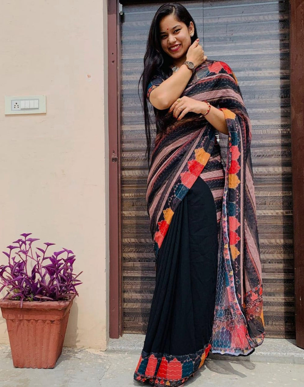 Black Georgette Saree With Sequence Work