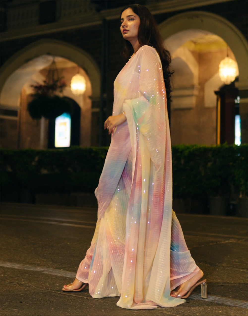 Multi Colour Georgette Saree With Sequence Work