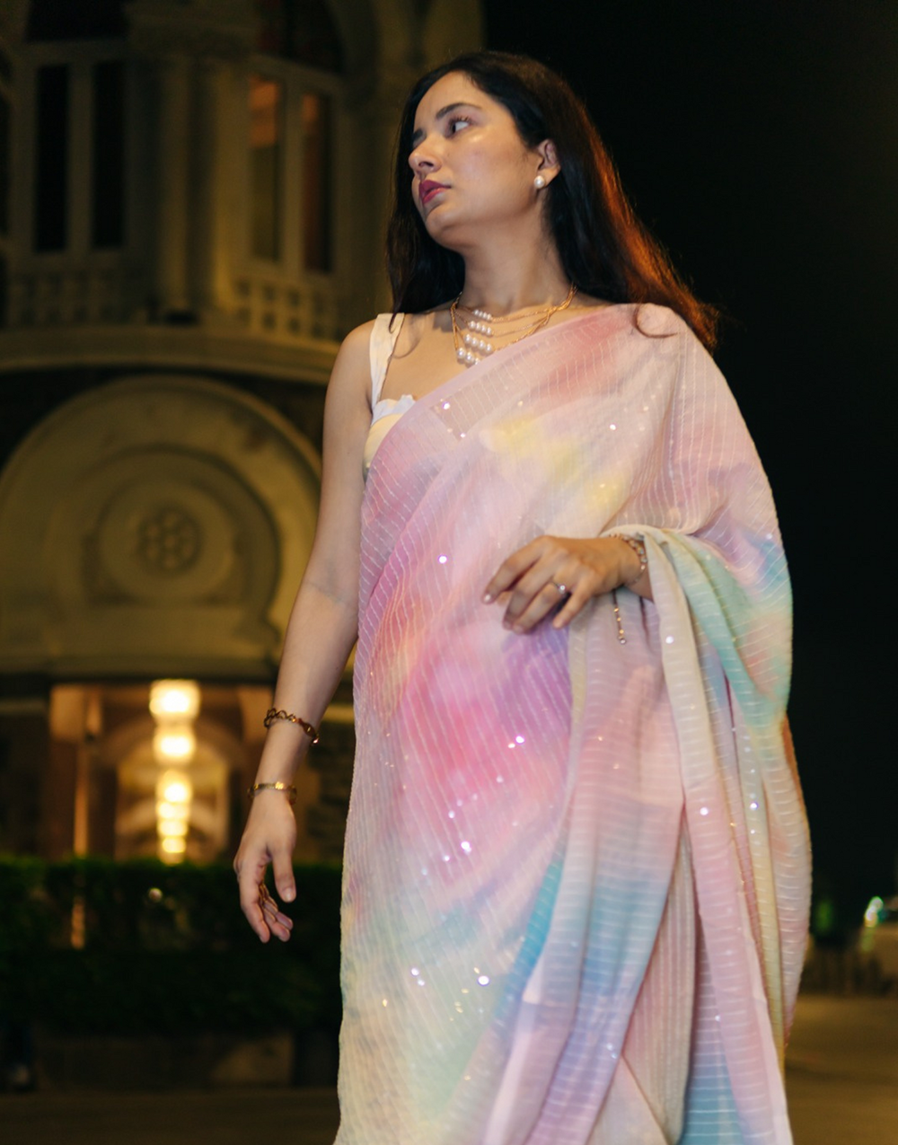 Multi Colour Georgette Saree With Sequence Work