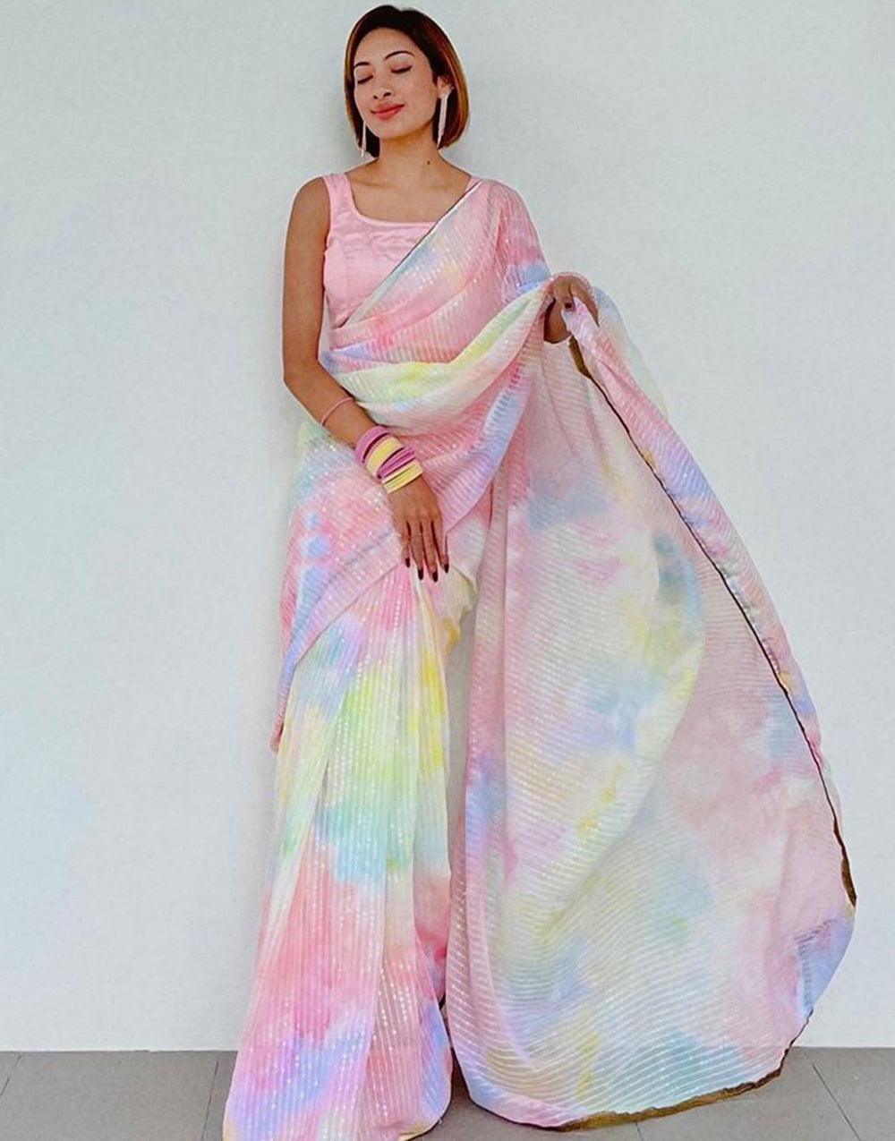 Multi Colour Georgette Saree With Sequence Work
