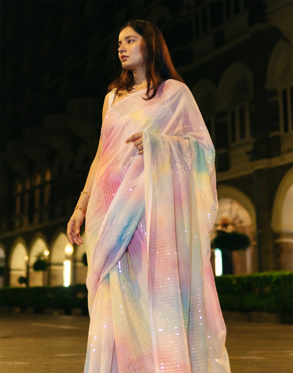 Multi Colour Georgette Saree With Sequence Work