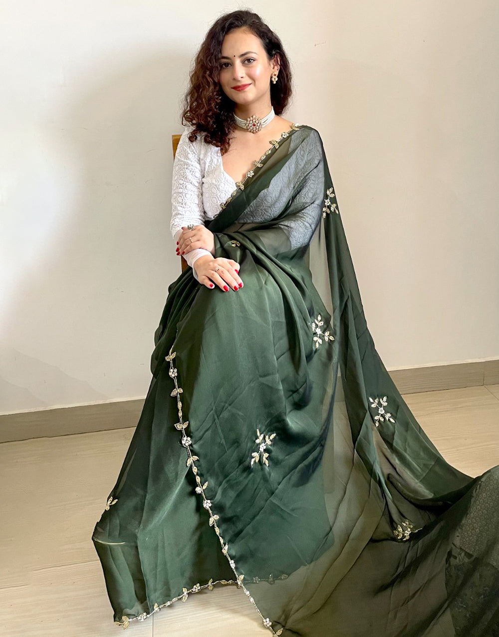 Green Rangoli Silk Handwork Saree