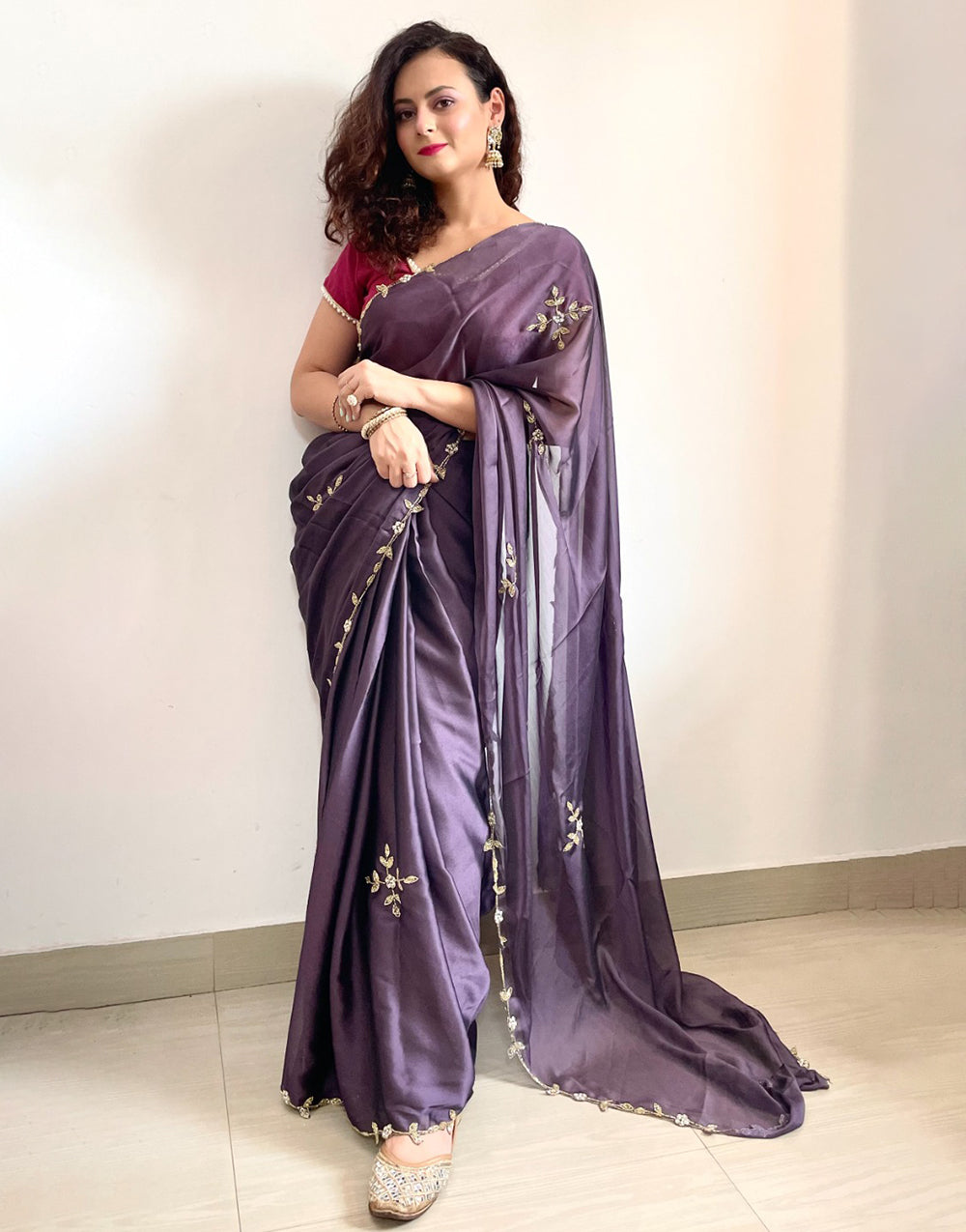 Violet Rangoli Silk Handwork Saree