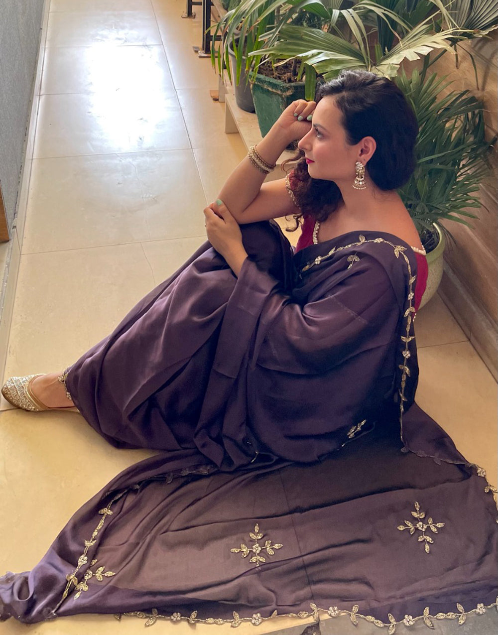 Violet Rangoli Silk Handwork Saree