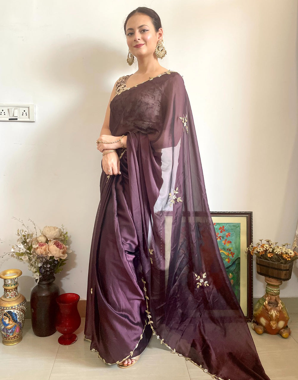 Violet Rangoli Silk Handwork Saree