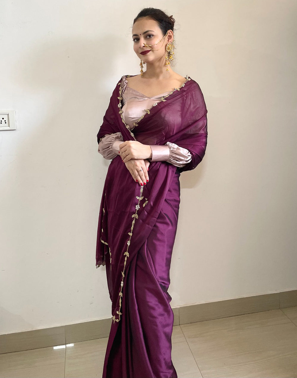 Dark Purple Rangoli Silk Handwork Saree