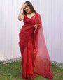 Maroon Organza With Embroidery Thread & Cut Work Saree