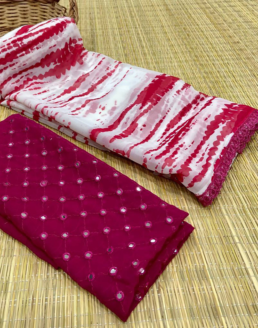 Maroon & White Georgette Saree With Printed Work