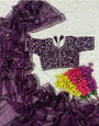 Wine Organza Saree With Embroidery & Sequence Work