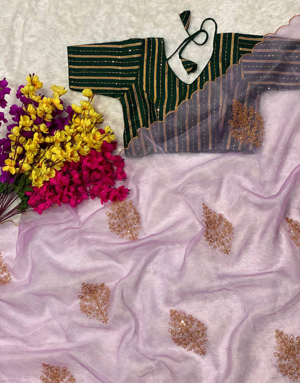 Light Lavender Organza Saree With Sequence & Embroidery Work