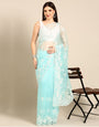 Sky Blue Organza Saree With Embroidery Work