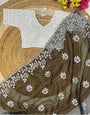 Brown Organza Saree With Embroidery Work
