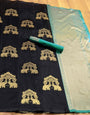 Black & Rama Banarasi Silk Saree With Weaving Work